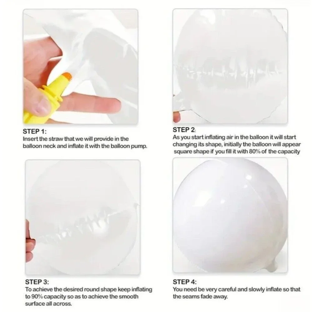 6 Piece 22in Giant Metalized White Nylon Durable 4D Foil Party Balloons Reusable